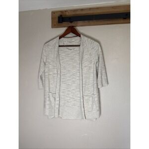 LOFT Cardigan Sweater Marled 3/4 Sleeve Open Front Women's Light Gray Small